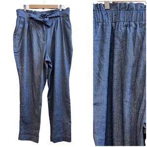 Express Chambray Linen Blend Super High Rise Ankle Tapered Pant Size Large